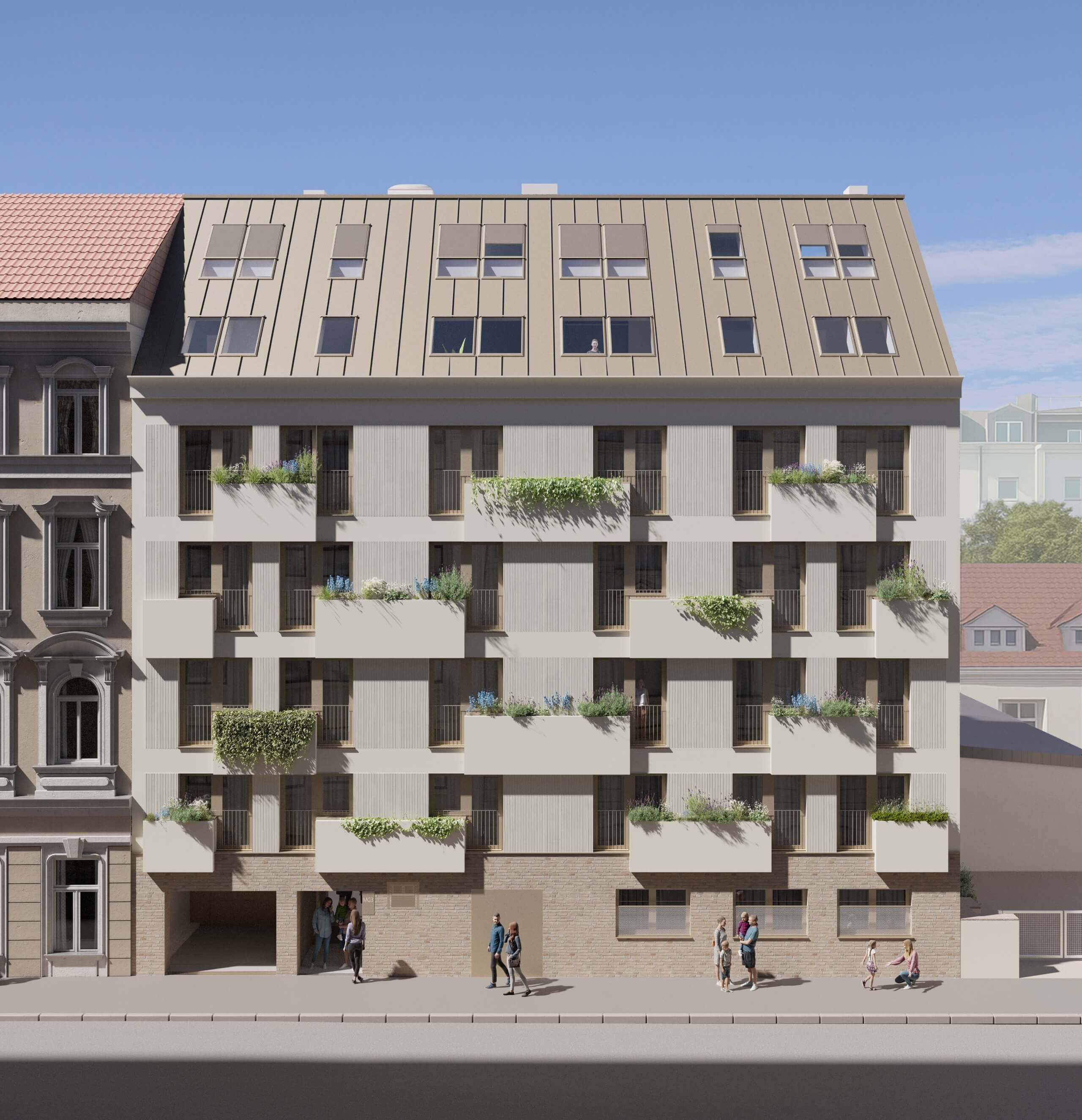 Ansicht des Gebäudes im Hintergrund um ein Stockwerk auszuwählen